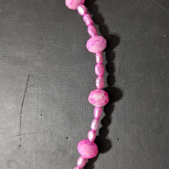 Pink Rice Pearl and Swirl Pink Faceted Crystal Statement Necklace - Picture 2 of 4